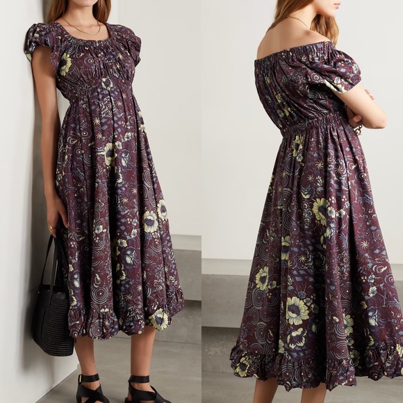 Ulla Johnson Dresses & Skirts - Nanette gathered printed cotton-poplin midi dress heliotrope floral print twirl